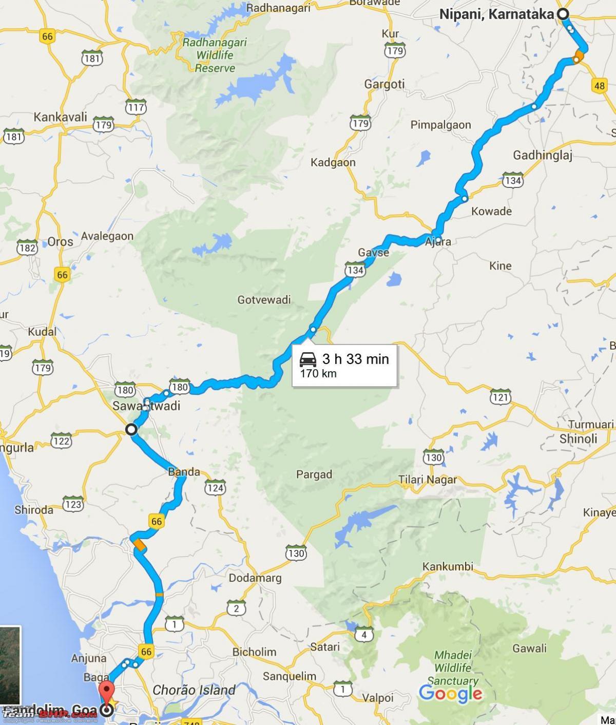 Mumbai qədər Goa yolunun xəritəsi