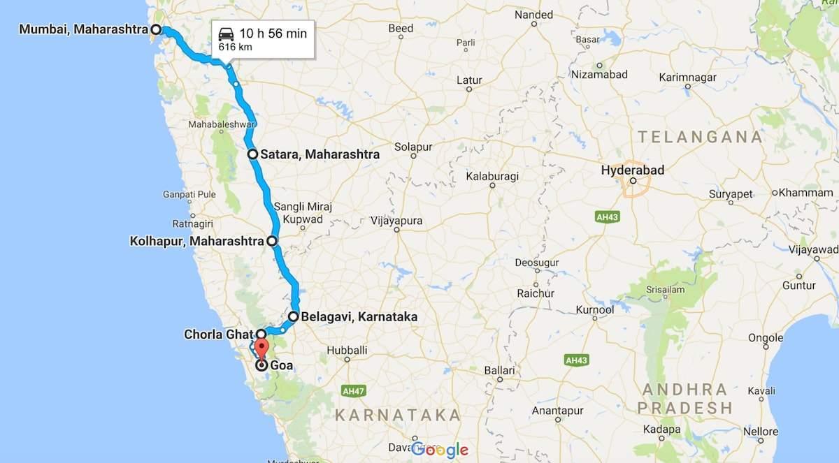 Мумбая qədər Goa Yol xəritəsi